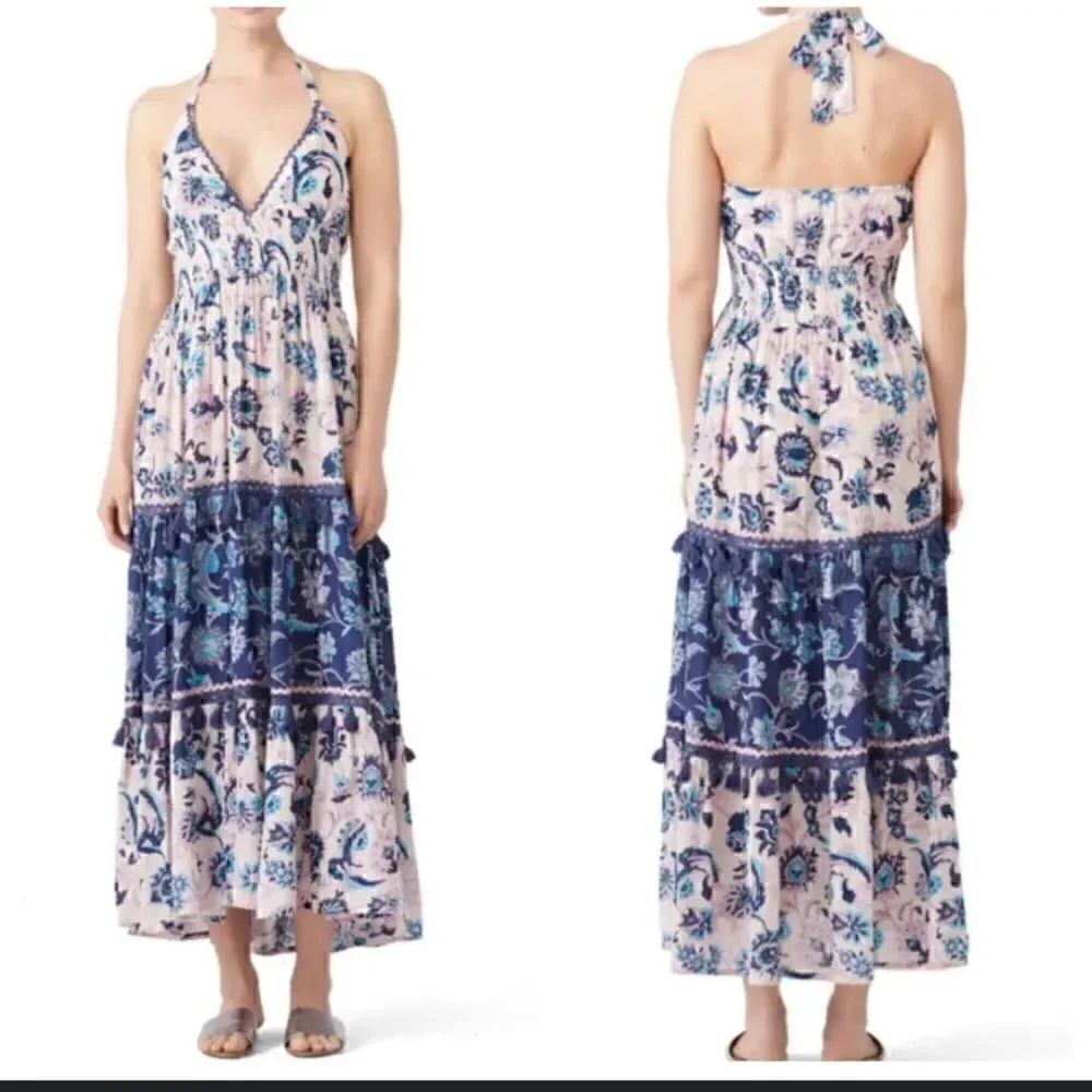 NWTs RAGA Waiola Tassel Floral Tiered Halter Maxi Dress Size Medium
